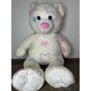 Dandee White Teddy Bear With Pastel Star Print Stuffed Plush Pattern Pink Green